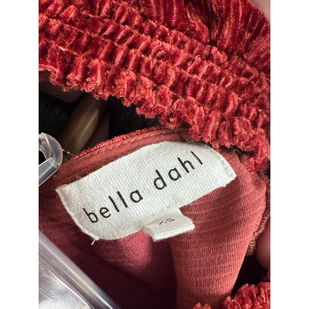 Bella Dahl Velvet Dress Silk Blend Burnt Orange Smocked Waist Boho XS - Picture 6 of 6